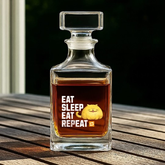 EAT SLEEP EAT REPEAT Fat Yellow Cat Lover Funny Whiskey Decanters