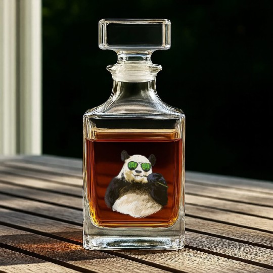Chilling Panda Eating Bamboo Bear Whiskey Decanters