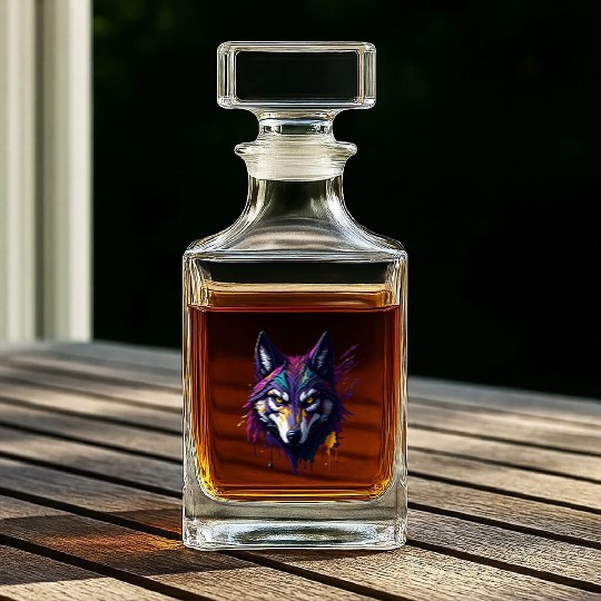 Wolf with paint splatters on it's face Whiskey Decanters