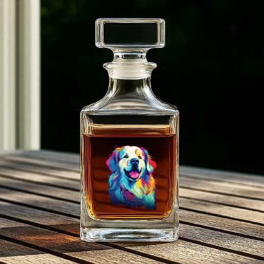 Watercolor Colorful Great Pyrenees Whiskey Decanters