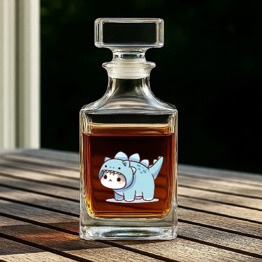 Cat in Stegosaurus Costume Whiskey Decanters