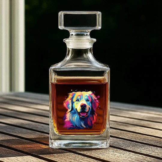 Watercolor Colorful Great Pyrenees Whiskey Decanters