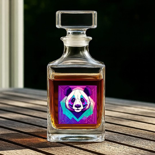 Synthwave Neon Geo Panda Whiskey Decanters