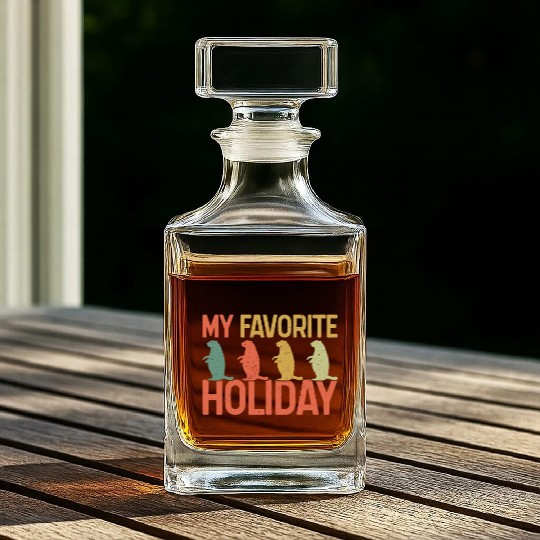 My Favorite Holiday Groundhog Day Retro Vintage Whiskey Decanters