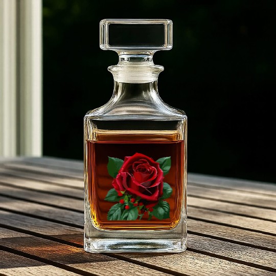 Red Rose flower design Whiskey Decanters