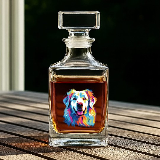 Watercolor Colorful Great Pyrenees Whiskey Decanters
