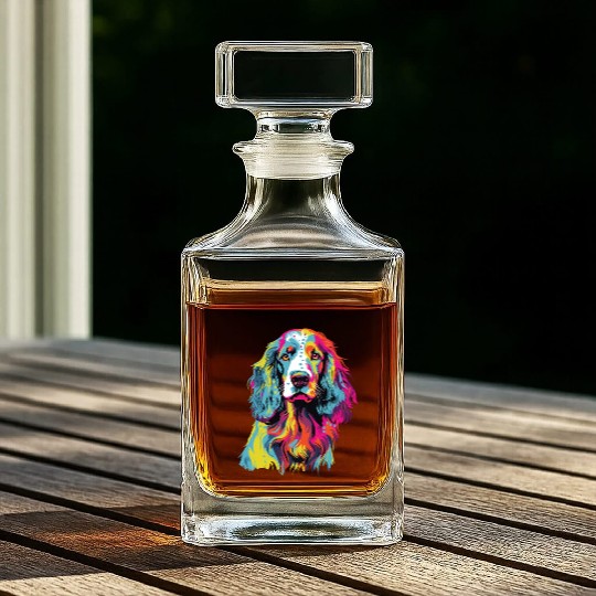 Watercolor Colorful English Setter Whiskey Decanters