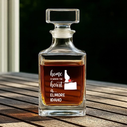 Elmore County Idaho Is Where My Heart Is Cool Gift Whiskey Decanters