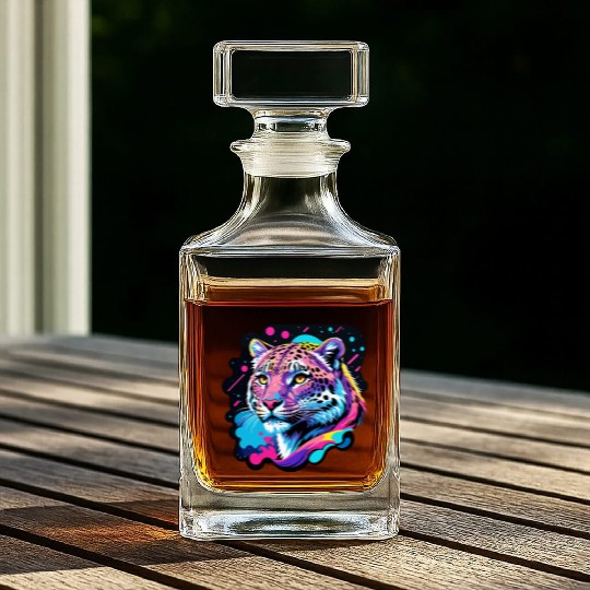 Neon Safari Mirage - Electric Leopard Portrait Whiskey Decanters