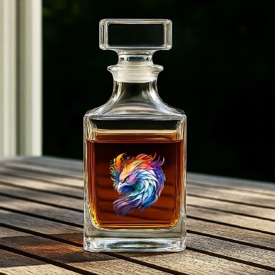 Cool Colorful Watercolor Phoenix Whiskey Decanters