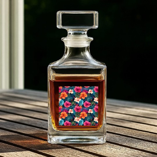 Exotic Hibiscus Botanical Pattern Whiskey Decanters