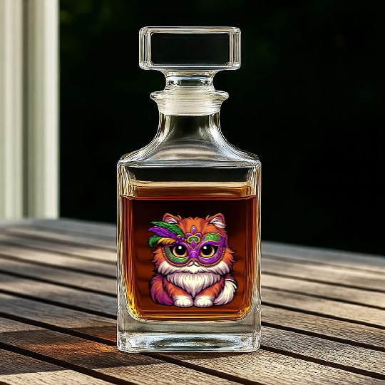 Mardi Gras Persian Cat, Dressed-up Cat Whiskey Decanters
