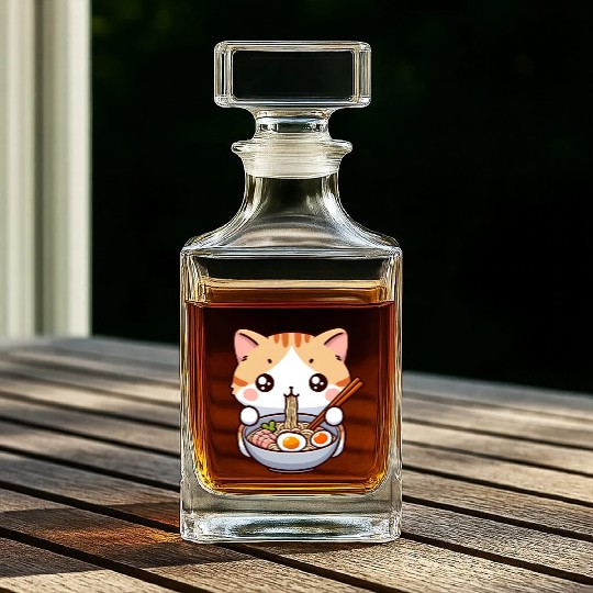 Cute Cat Eating Ramen Whiskey Decanters