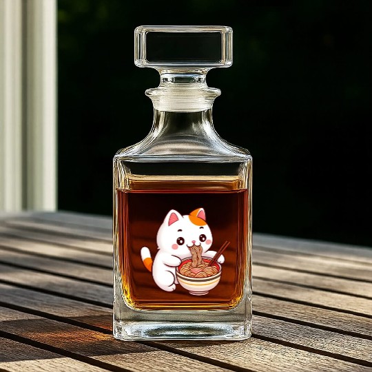 Cute Cat Eating Ramen Whiskey Decanters