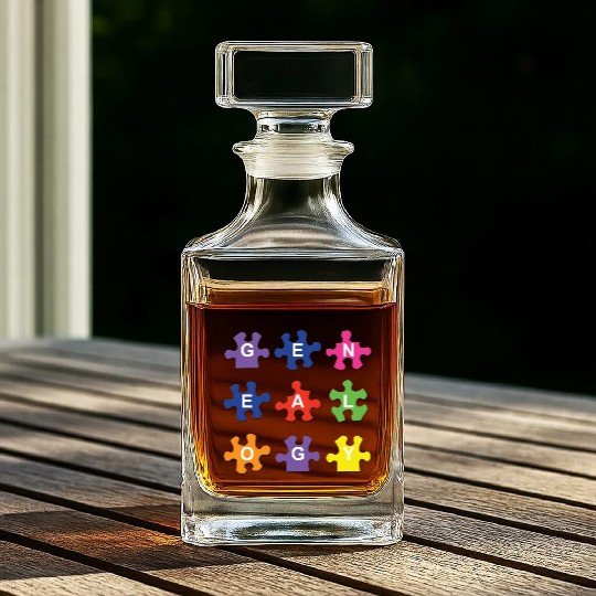 Genealogy Jigsaw Puzzle Pieces Whiskey Decanters