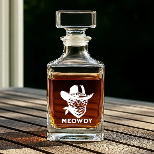 Cute Meowdy Cat Cowboy Pun Whiskey Decanters