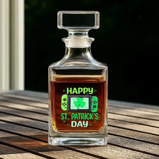Video Gamer Shamrock Happy St Patricks Day Whiskey Decanters