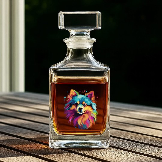 Watercolor Colorful Pomeranian Whiskey Decanters