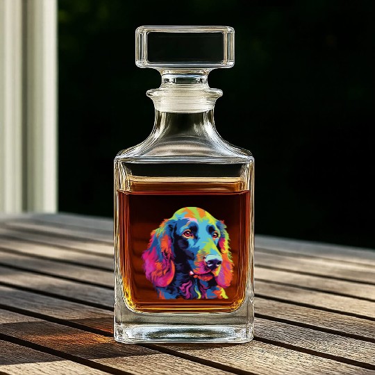 Watercolor Colorful Irish Water Water Spaniel Whiskey Decanters
