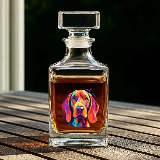 Watercolor Colorful Redbone Coonhound Whiskey Decanters
