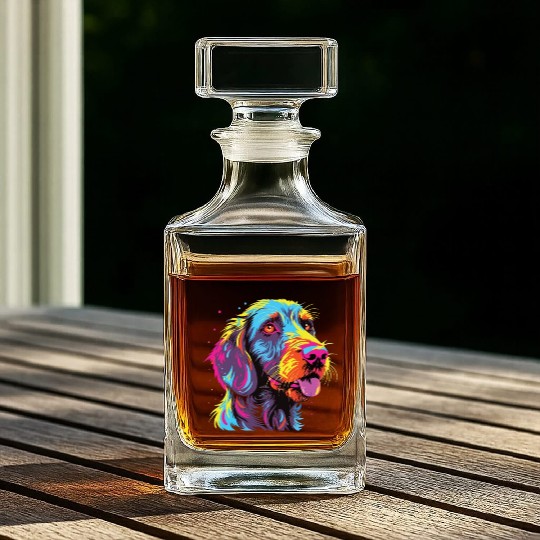 Watercolor Colorful German Wirehaired Pointer Whiskey Decanters