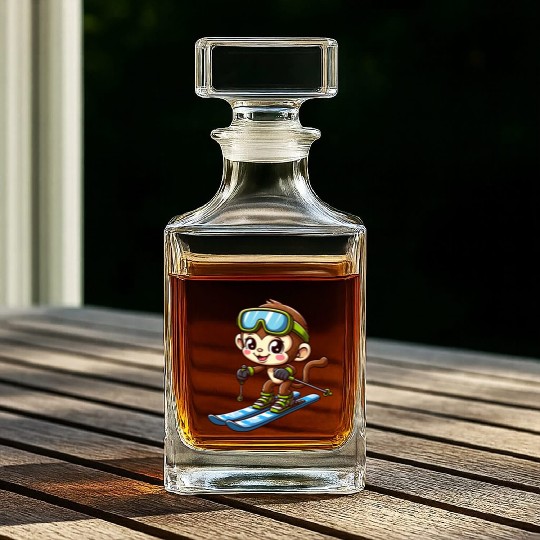 Monkey Chimpanzee Skier Winter Sports Vacation Whiskey Decanters