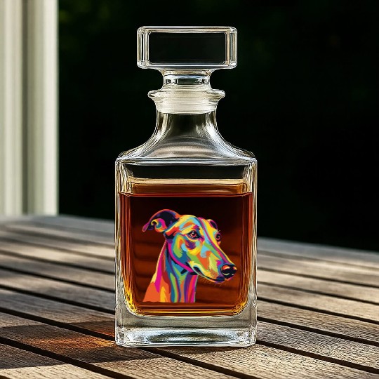 Watercolor Colorful Greyhound Whiskey Decanters