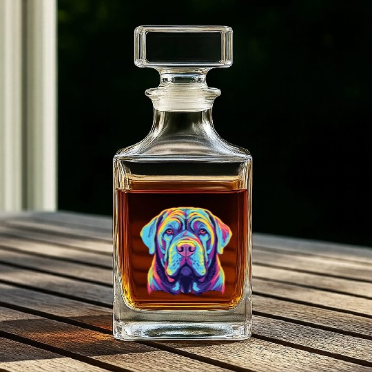 Watercolor Colorful Neapolitan Mastiff Whiskey Decanters