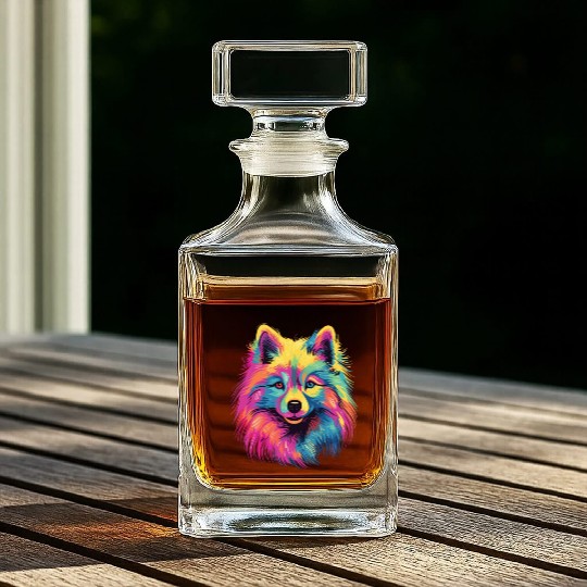 Watercolor Colorful Japan Spitz Whiskey Decanters