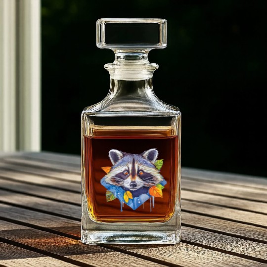 Autumn Raccoon: A Watercolor Wilderness Whiskey Decanters