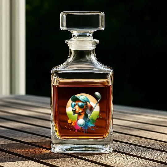 Cool Golf Player Dachshund Wiener Dog Design Whiskey Decanters