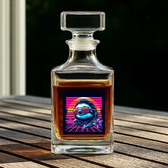 Synthwave Retro 80's Sloth Whiskey Decanters