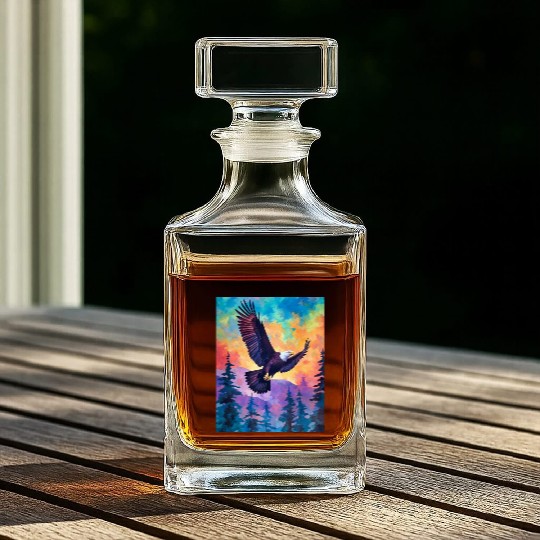 Majestic Eagle Silhouette: Freedom's Colors Whiskey Decanters