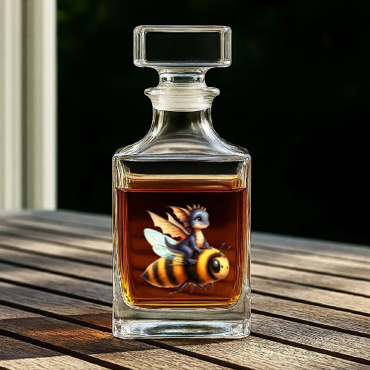 Fun Baby Dragon Riding a Bumble Bee Whiskey Decanters