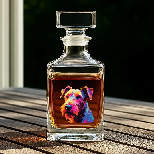 Watercolor Colorful Irish Terrier Whiskey Decanters
