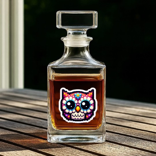 Cute Dead Sugar Owl , day of the dead owl Whiskey Decanters