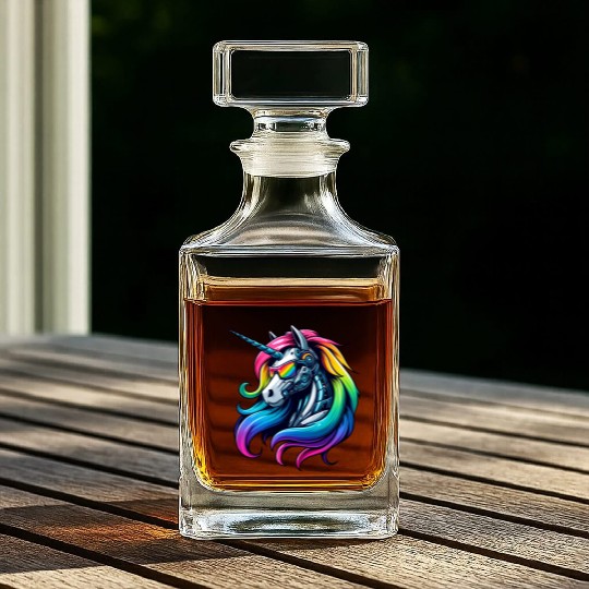 Cool Cyborg Unicorn Rainbow Whiskey Decanters