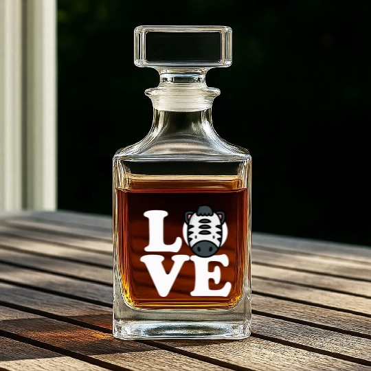 LOVE Zebra Funny Stripes Animal Face African Pun Whiskey Decanters