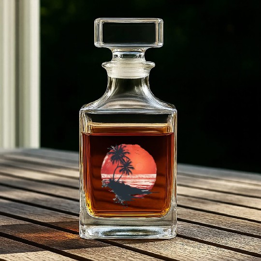 Tropical Sunset Escape With Palm Trees Whiskey Decanters