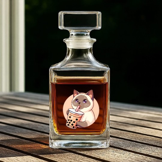 Siamese cat having bubble tea Whiskey Decanters
