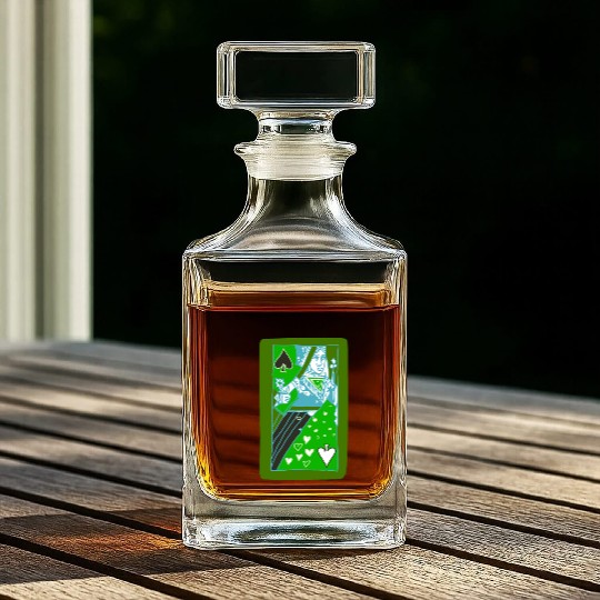 Green Queen of Spades Playing Card Whiskey Decanters