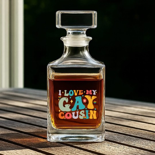 I Love My Gay Cousin Family LGBTQ Pride Groovy Whiskey Decanters