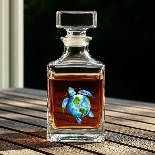 Earth Day Restore Earth Sea Turtle Art Whiskey Decanters