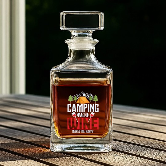 Camping and wine makes me happy Camper Outdoor Whiskey Decanters