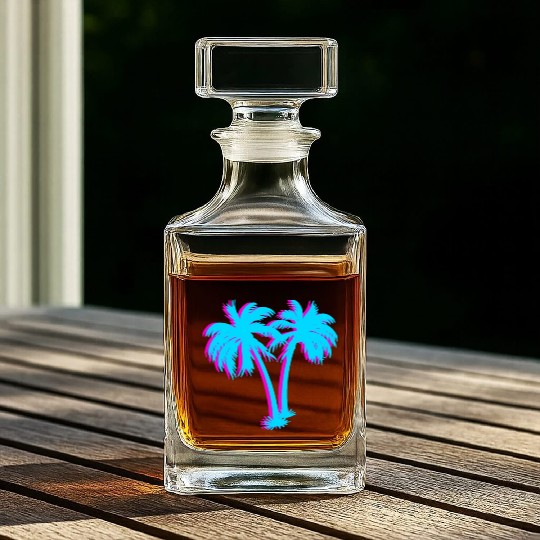 Tropical and Aesthetic Beach Vaporwave Palm Tree Whiskey Decanters