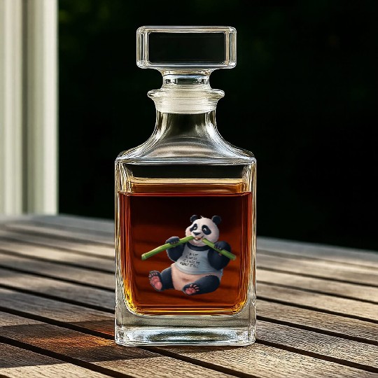 Panda Paradise: Serene Panda Enjoying a Bamboo Fea Whiskey Decanters