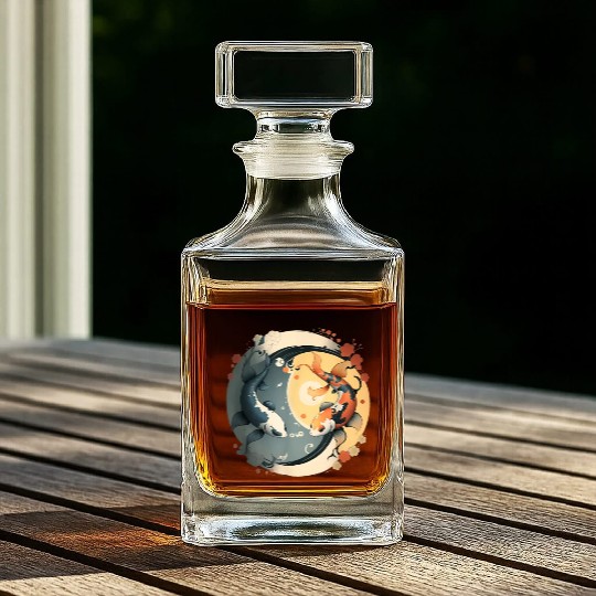 Japanese Koi Fish Yin Yang Whiskey Decanters