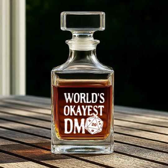 World's Okayest DM D20 Dice Dungeon Dragons Gaming Whiskey Decanters