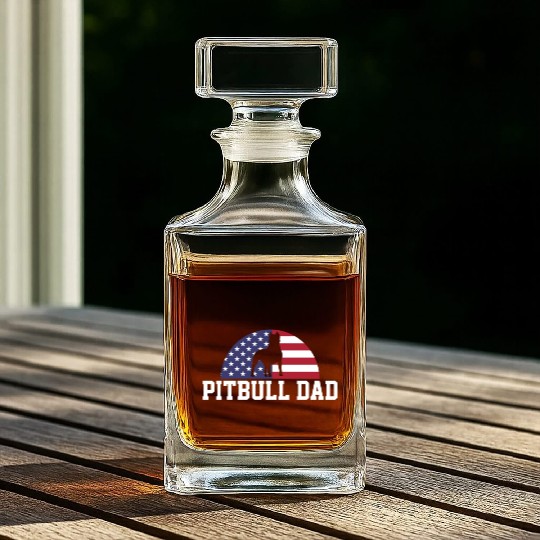 Pitbull Dad Embracing USA Flag Merica Pride Art Whiskey Decanters