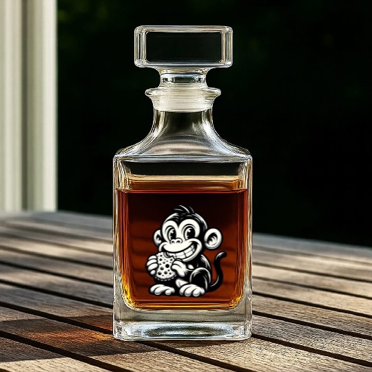 Chimpanzee with Cookie Monochrome Design Whiskey Decanters